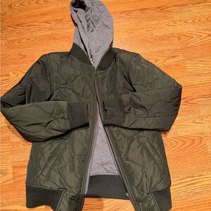 Appaman Olive Green Jacket with Gray Hood and inside grey zipper